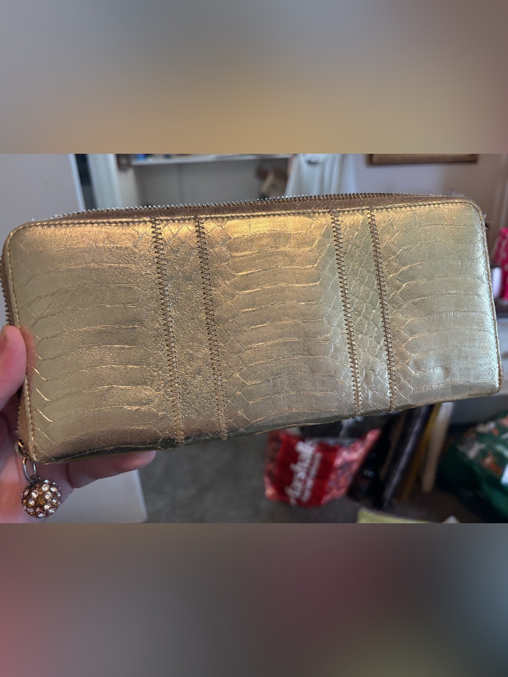 Gold Metallic Zip Wallet - Women Bags